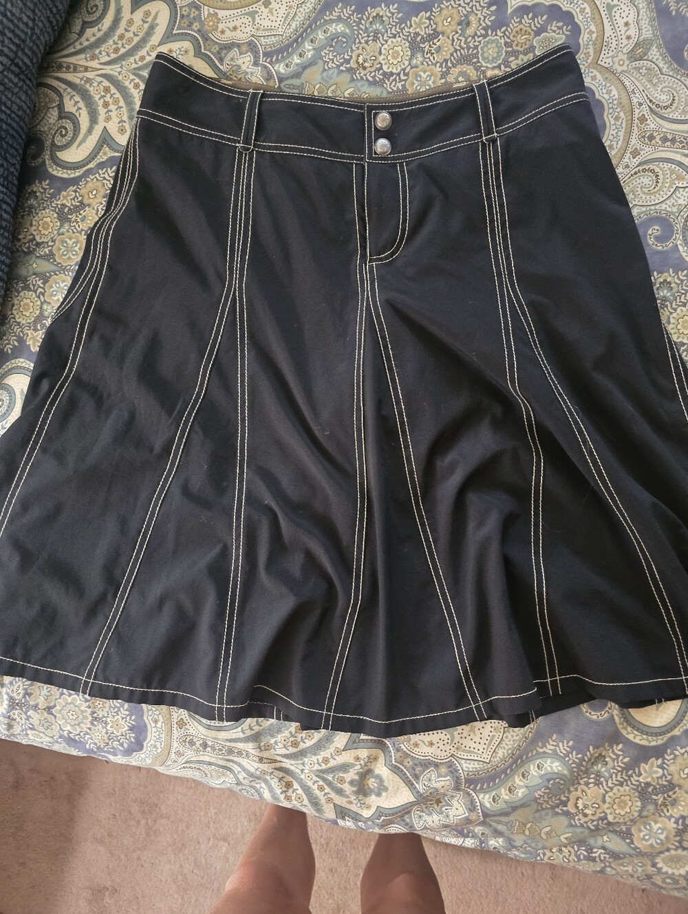Athleta Black A-Line Skirt with White Contrast Stitching